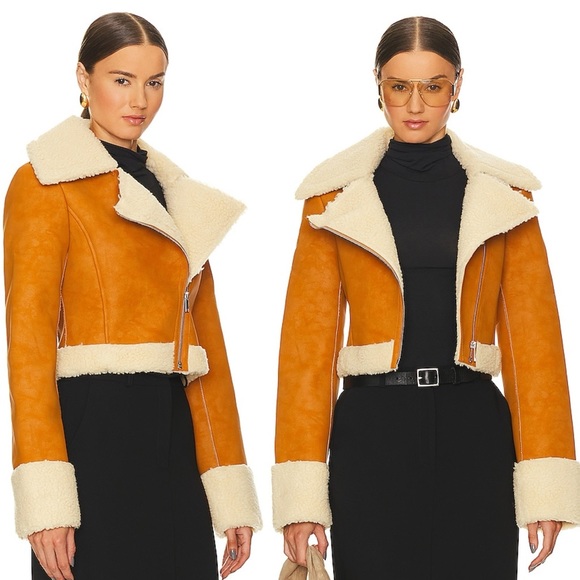 NWT L’Academie x Revolve Taryn Fitted Shearling Jacket in Tan - Picture 3 of 12